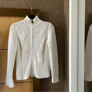 Tommy Hilfiger Vintage Y2K Ribbed Zip-Up Cardigan Sweater Cream Small Petite Fit